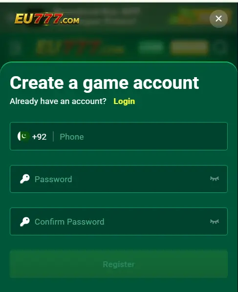 Eu777 Game Creation of Account